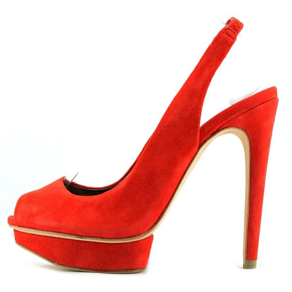 BCBG Max Azria (ORANGE) Peep-Toe Suede Slingback 7